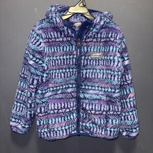 Eddie Bauer Girls Plush Fleece Zip Up Hooded Jacket XS 5/6 Purple Blue Print